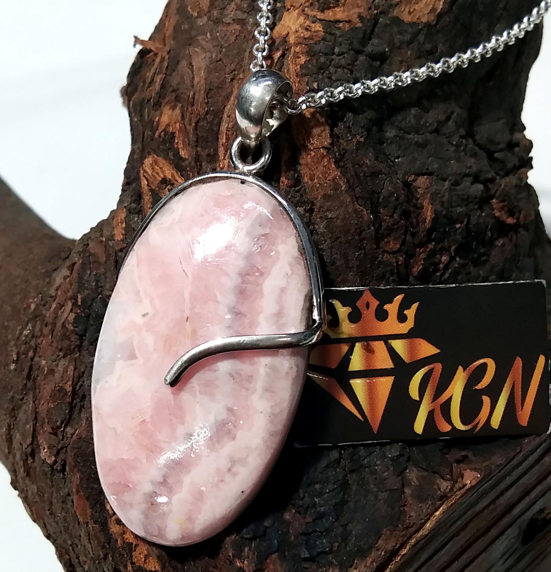 Rhodochrosite Pendant Chain Necklace, Amazing Color Gemstone Pendant, 925 Starling Silver Design Pendant, For Girls/Women.